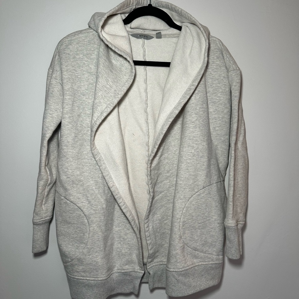 Athleta‎ Heather Gray Fleece Hooded Cardigan Size XXS EUC